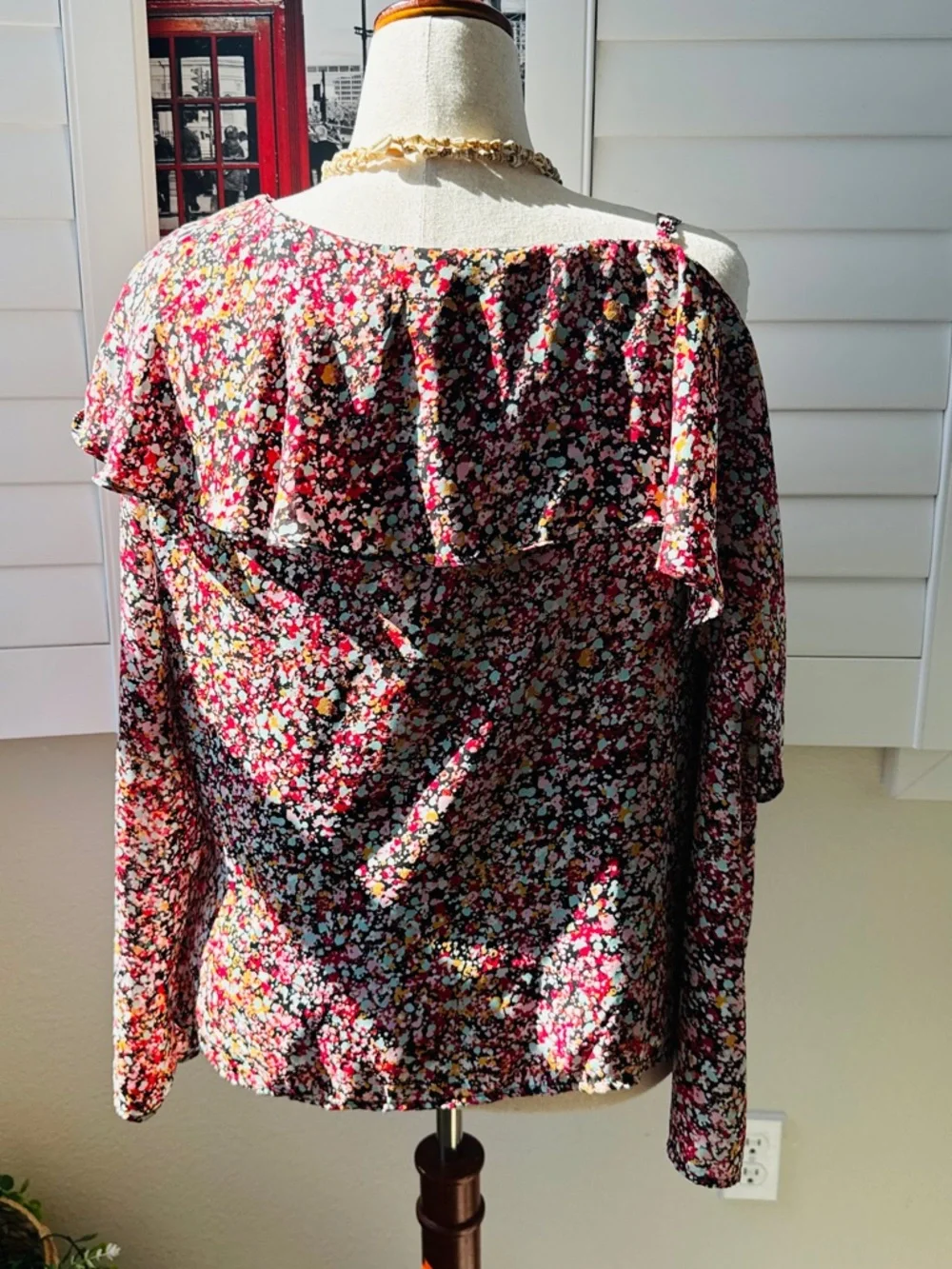 INC International Concepts Floral One-Shoulder Blouse - Red Multi